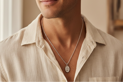 Man wearing the Anchor & Hope Necklace