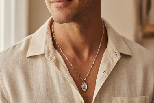 Man wearing the Anchor & Hope Necklace
